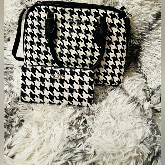 kate spade Handbags - Kate Spade Darcy woven small satchel & large slim bifold wallet in houndstooth